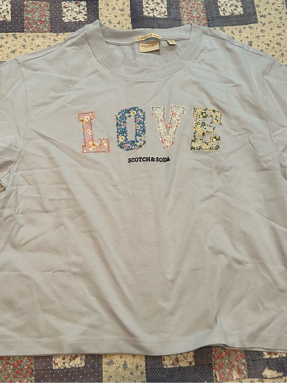 Scotch & Soda Light Blue 'LOVE' Floral Appliqué Tee